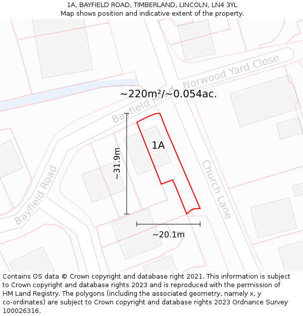 1A, BAYFIELD ROAD, TIMBERLAND, LINCOLN, LN4 3YL: Plot and title map