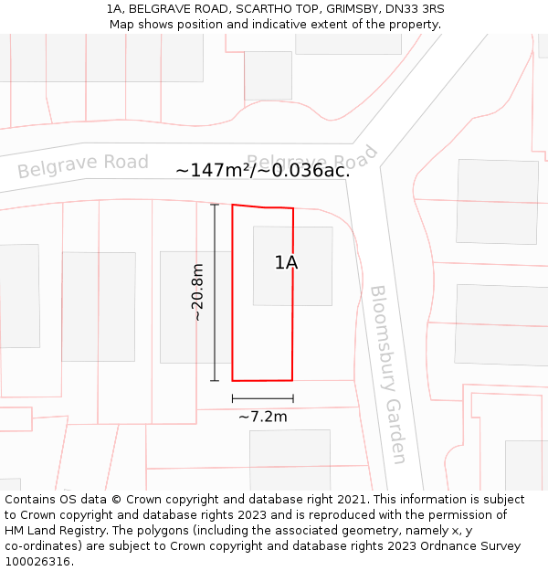 1A, BELGRAVE ROAD, SCARTHO TOP, GRIMSBY, DN33 3RS: Plot and title map