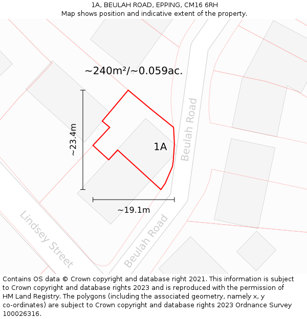 1A, BEULAH ROAD, EPPING, CM16 6RH: Plot and title map