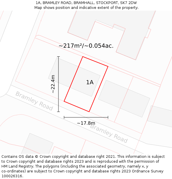 1A, BRAMLEY ROAD, BRAMHALL, STOCKPORT, SK7 2DW: Plot and title map
