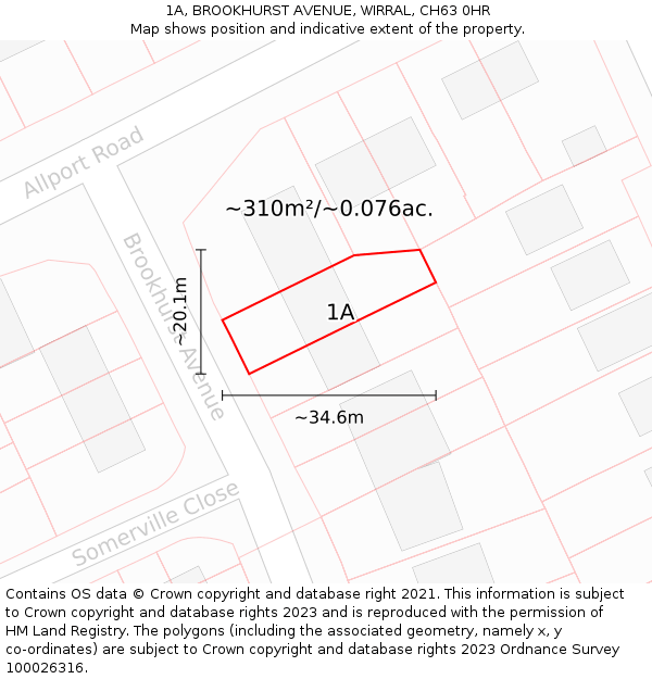 1A, BROOKHURST AVENUE, WIRRAL, CH63 0HR: Plot and title map