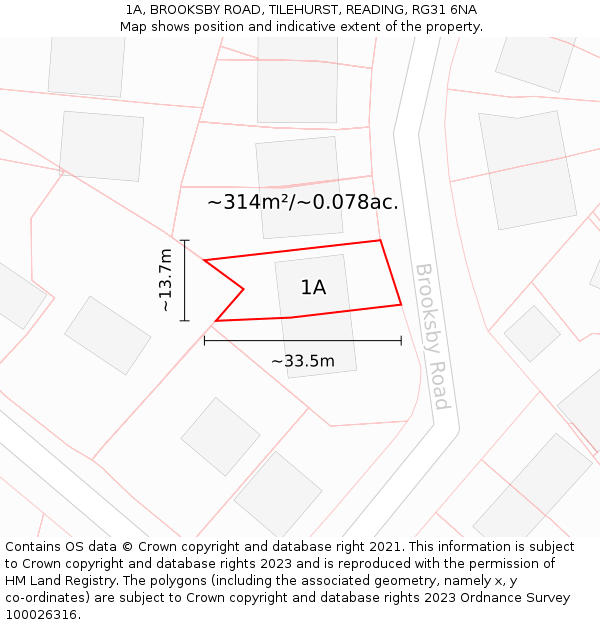 1A, BROOKSBY ROAD, TILEHURST, READING, RG31 6NA: Plot and title map
