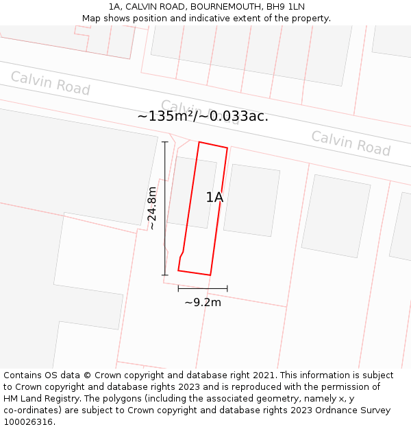1A, CALVIN ROAD, BOURNEMOUTH, BH9 1LN: Plot and title map
