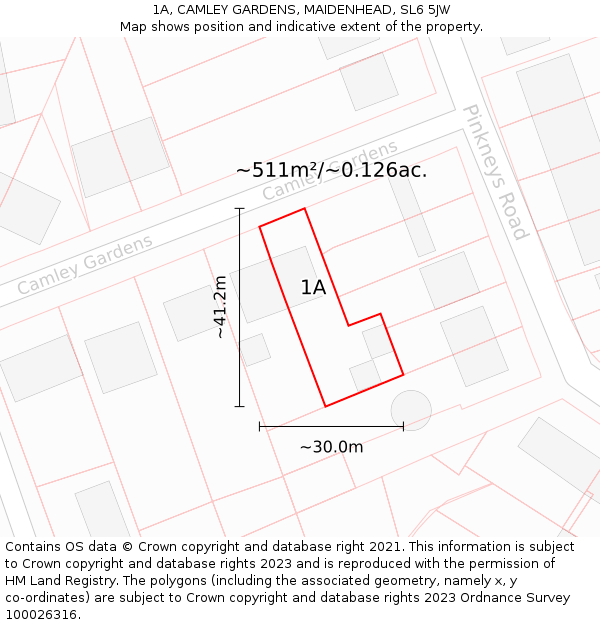 1A, CAMLEY GARDENS, MAIDENHEAD, SL6 5JW: Plot and title map
