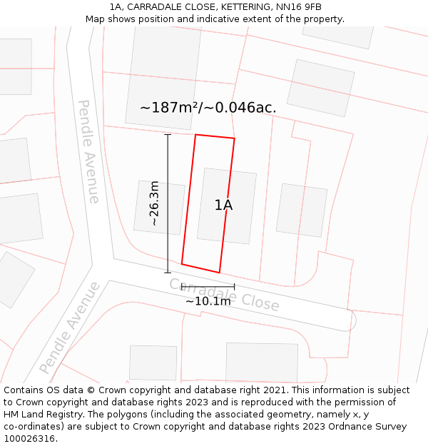 1A, CARRADALE CLOSE, KETTERING, NN16 9FB: Plot and title map