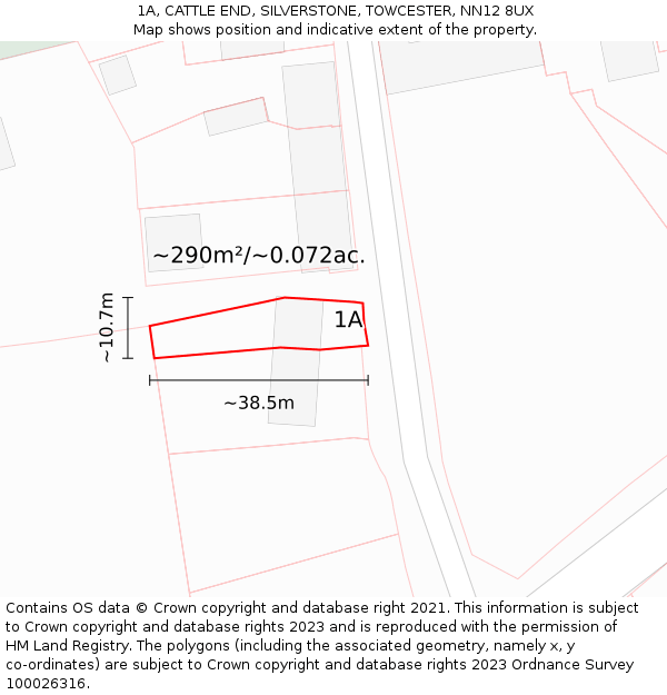 1A, CATTLE END, SILVERSTONE, TOWCESTER, NN12 8UX: Plot and title map
