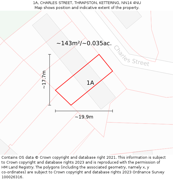 1A, CHARLES STREET, THRAPSTON, KETTERING, NN14 4NU: Plot and title map