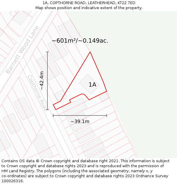 1A, COPTHORNE ROAD, LEATHERHEAD, KT22 7ED: Plot and title map