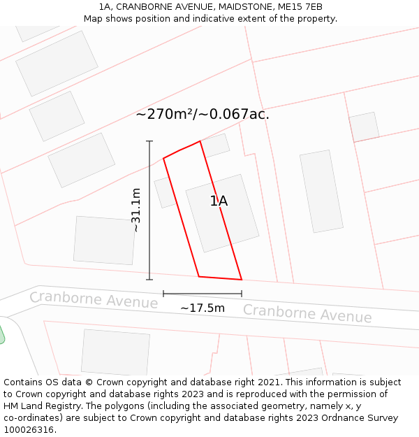 1A, CRANBORNE AVENUE, MAIDSTONE, ME15 7EB: Plot and title map