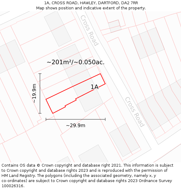 1A, CROSS ROAD, HAWLEY, DARTFORD, DA2 7RR: Plot and title map