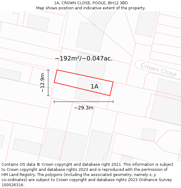 1A, CROWN CLOSE, POOLE, BH12 3BD: Plot and title map