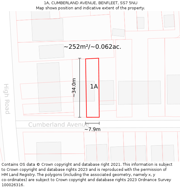 1A, CUMBERLAND AVENUE, BENFLEET, SS7 5NU: Plot and title map
