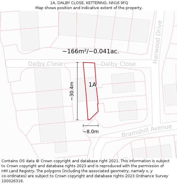 1A, DALBY CLOSE, KETTERING, NN16 9FQ: Plot and title map