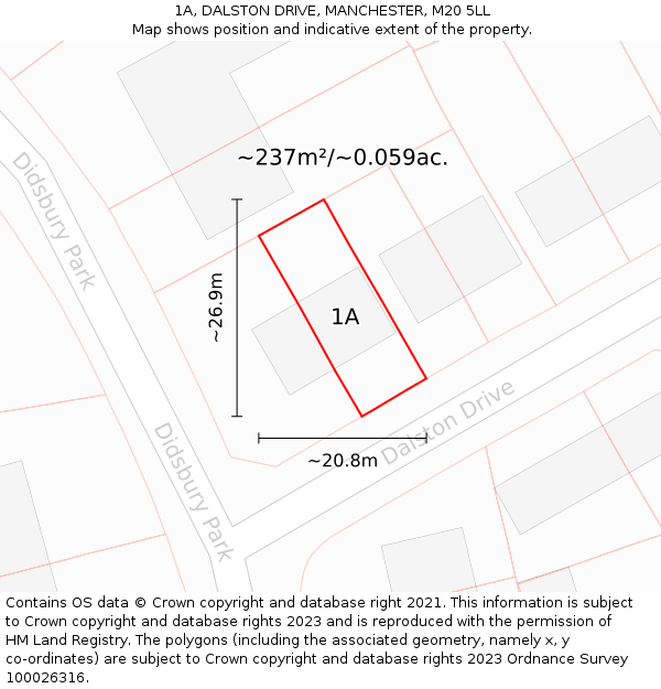 1A, DALSTON DRIVE, MANCHESTER, M20 5LL: Plot and title map