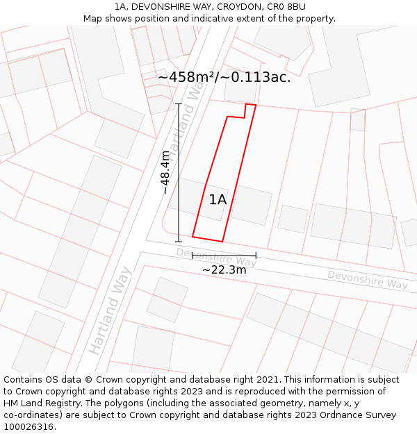 1A, DEVONSHIRE WAY, CROYDON, CR0 8BU: Plot and title map
