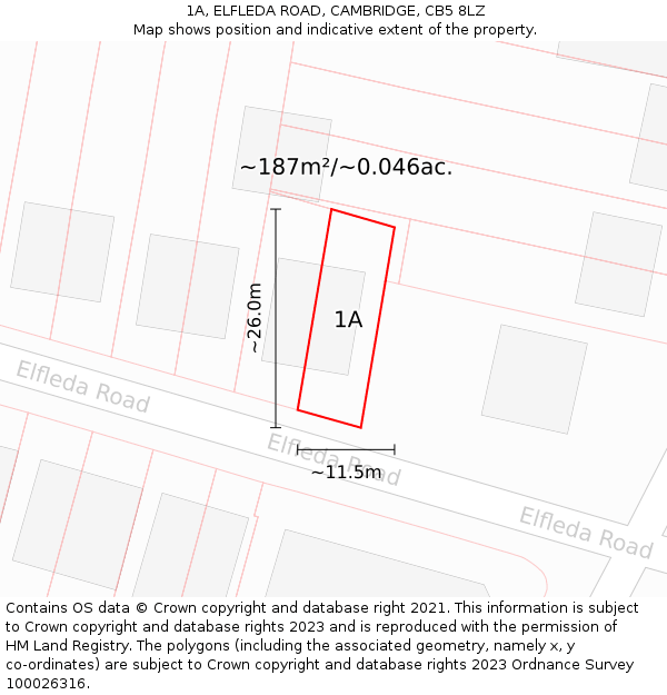 1A, ELFLEDA ROAD, CAMBRIDGE, CB5 8LZ: Plot and title map