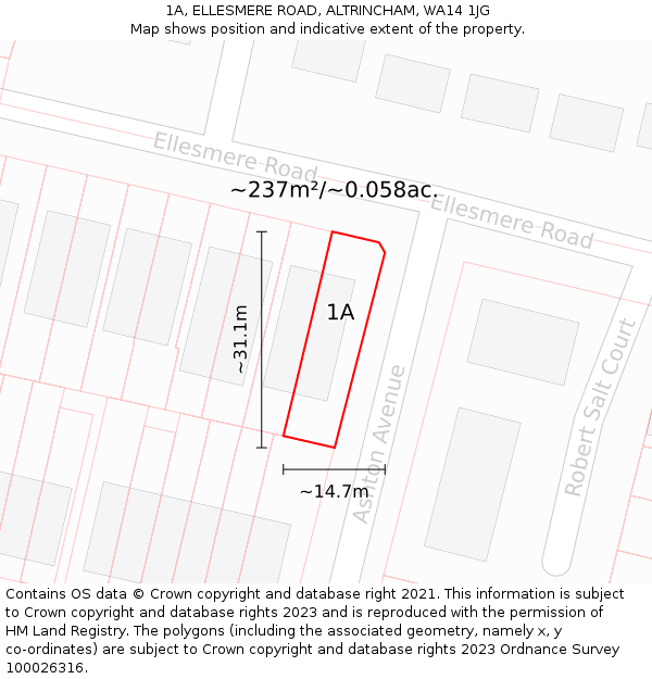 1A, ELLESMERE ROAD, ALTRINCHAM, WA14 1JG: Plot and title map