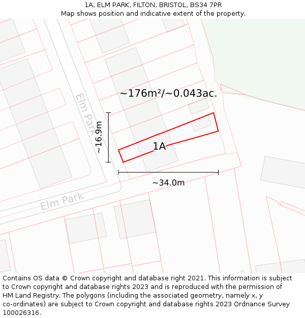 1A, ELM PARK, FILTON, BRISTOL, BS34 7PR: Plot and title map