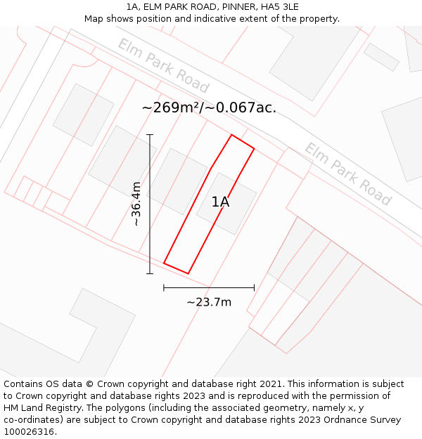 1A, ELM PARK ROAD, PINNER, HA5 3LE: Plot and title map