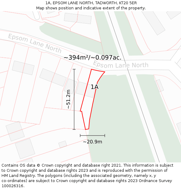 1A, EPSOM LANE NORTH, TADWORTH, KT20 5ER: Plot and title map
