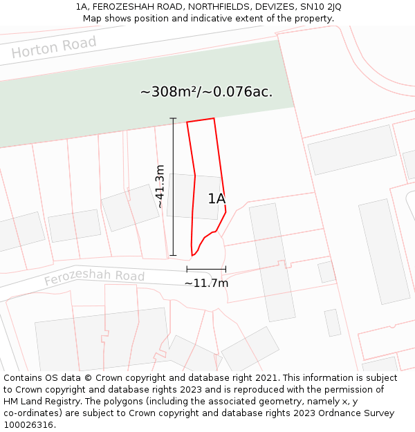 1A, FEROZESHAH ROAD, NORTHFIELDS, DEVIZES, SN10 2JQ: Plot and title map