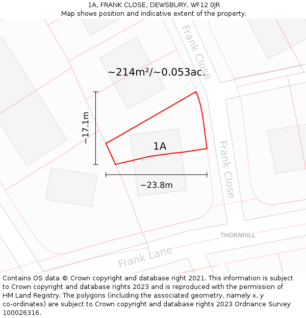 1A, FRANK CLOSE, DEWSBURY, WF12 0JR: Plot and title map