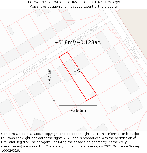 1A, GATESDEN ROAD, FETCHAM, LEATHERHEAD, KT22 9QW: Plot and title map
