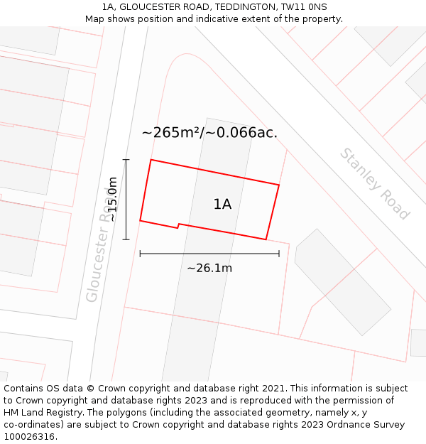 1A, GLOUCESTER ROAD, TEDDINGTON, TW11 0NS: Plot and title map
