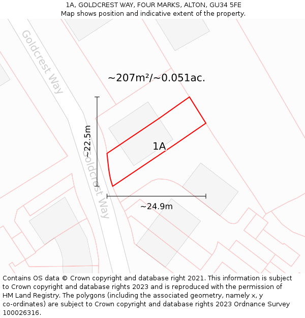 1A, GOLDCREST WAY, FOUR MARKS, ALTON, GU34 5FE: Plot and title map