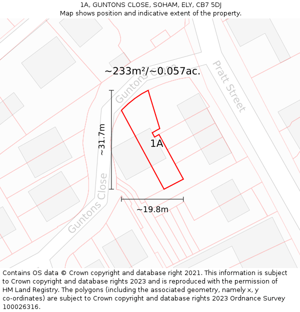 1A, GUNTONS CLOSE, SOHAM, ELY, CB7 5DJ: Plot and title map