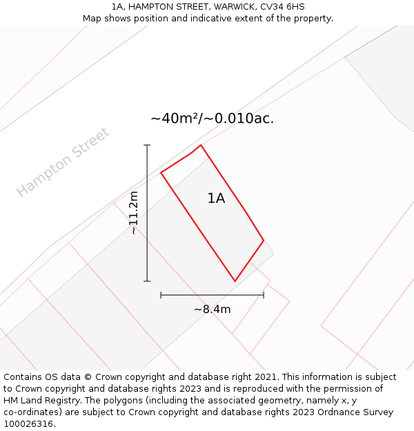 1A, HAMPTON STREET, WARWICK, CV34 6HS: Plot and title map