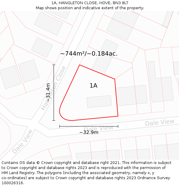 1A, HANGLETON CLOSE, HOVE, BN3 8LT: Plot and title map