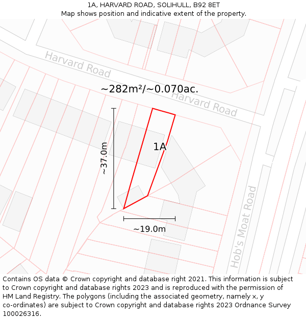 1A, HARVARD ROAD, SOLIHULL, B92 8ET: Plot and title map
