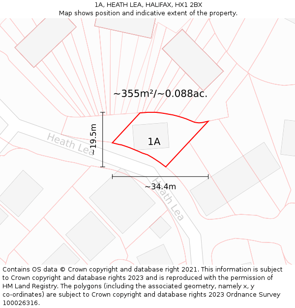 1A, HEATH LEA, HALIFAX, HX1 2BX: Plot and title map