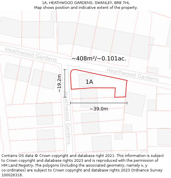 1A, HEATHWOOD GARDENS, SWANLEY, BR8 7HL: Plot and title map