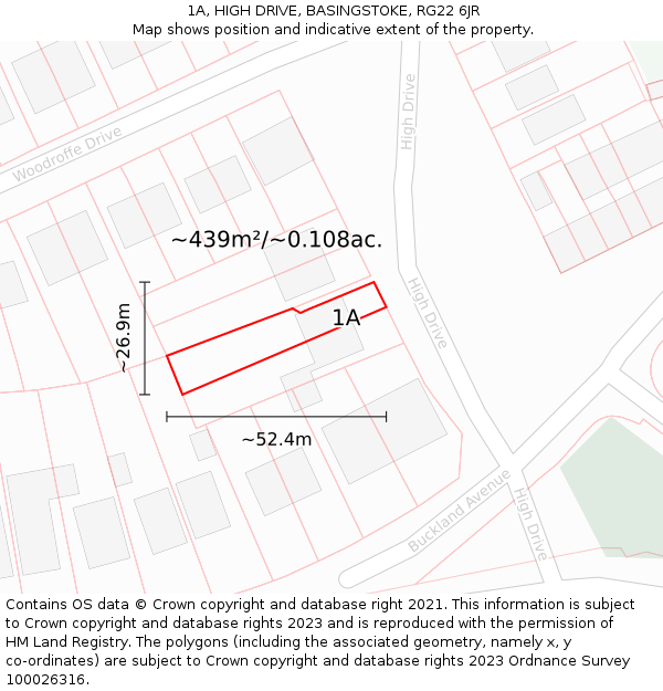 1A, HIGH DRIVE, BASINGSTOKE, RG22 6JR: Plot and title map