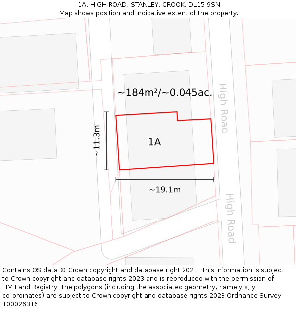 1A, HIGH ROAD, STANLEY, CROOK, DL15 9SN: Plot and title map