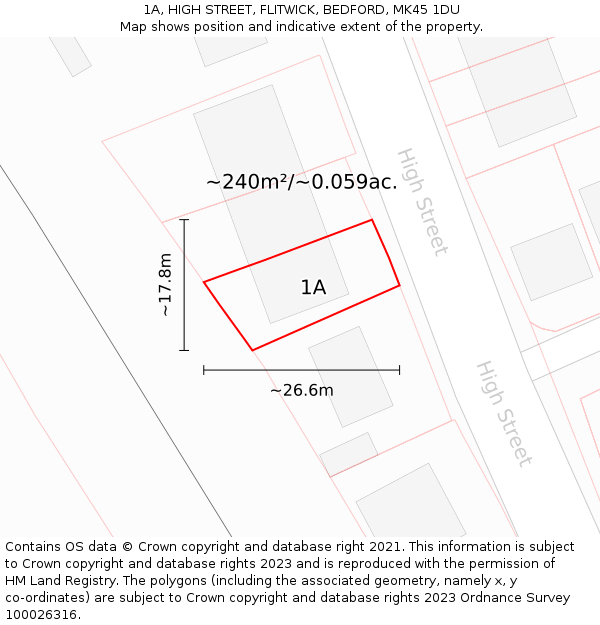 1A, HIGH STREET, FLITWICK, BEDFORD, MK45 1DU: Plot and title map