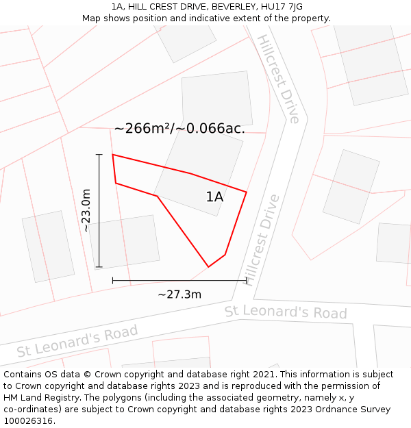 1A, HILL CREST DRIVE, BEVERLEY, HU17 7JG: Plot and title map