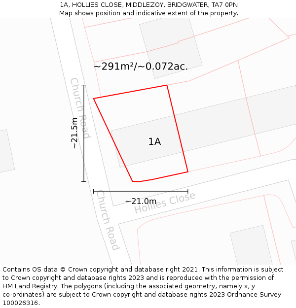 1A, HOLLIES CLOSE, MIDDLEZOY, BRIDGWATER, TA7 0PN: Plot and title map