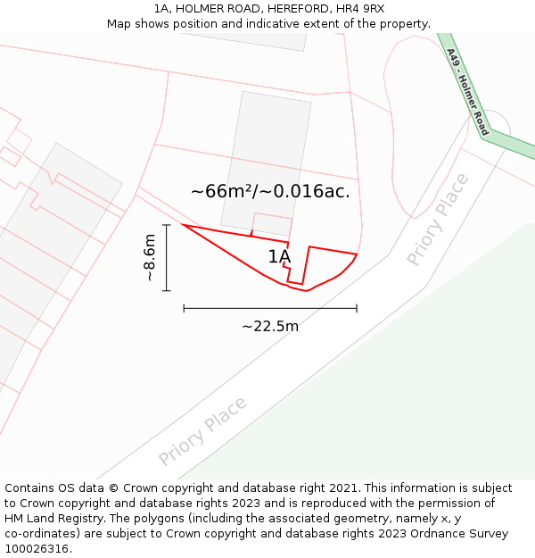 1A, HOLMER ROAD, HEREFORD, HR4 9RX: Plot and title map