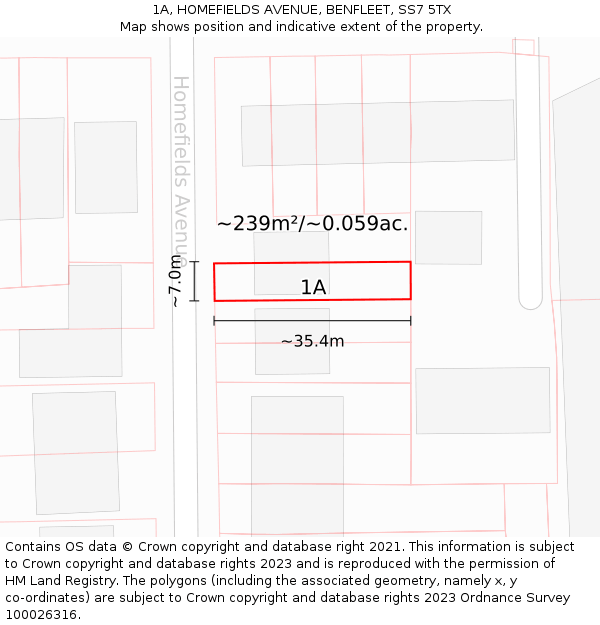 1A, HOMEFIELDS AVENUE, BENFLEET, SS7 5TX: Plot and title map