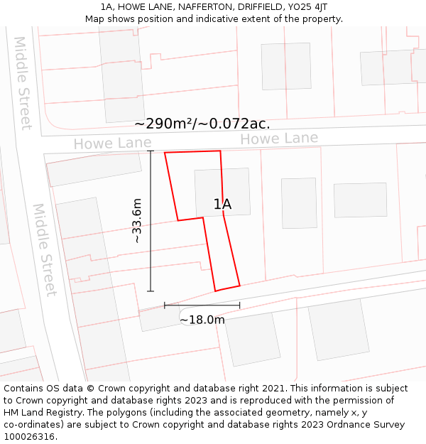 1A, HOWE LANE, NAFFERTON, DRIFFIELD, YO25 4JT: Plot and title map