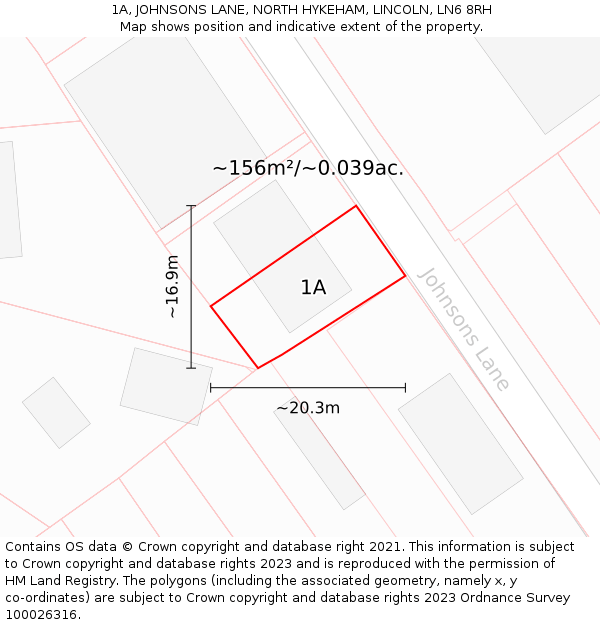 1A, JOHNSONS LANE, NORTH HYKEHAM, LINCOLN, LN6 8RH: Plot and title map