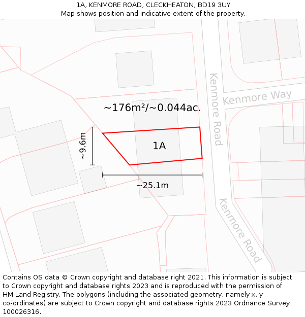 1A, KENMORE ROAD, CLECKHEATON, BD19 3UY: Plot and title map