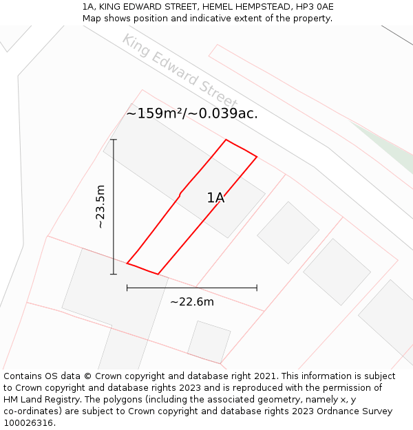 1A, KING EDWARD STREET, HEMEL HEMPSTEAD, HP3 0AE: Plot and title map