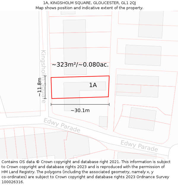 1A, KINGSHOLM SQUARE, GLOUCESTER, GL1 2QJ: Plot and title map