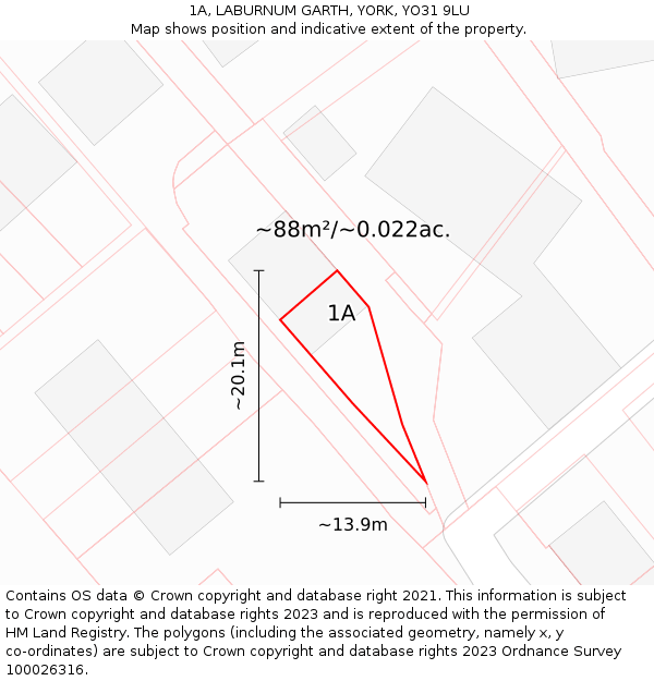 1A, LABURNUM GARTH, YORK, YO31 9LU: Plot and title map