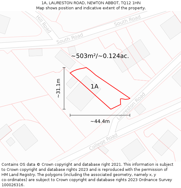 1A, LAURESTON ROAD, NEWTON ABBOT, TQ12 1HN: Plot and title map
