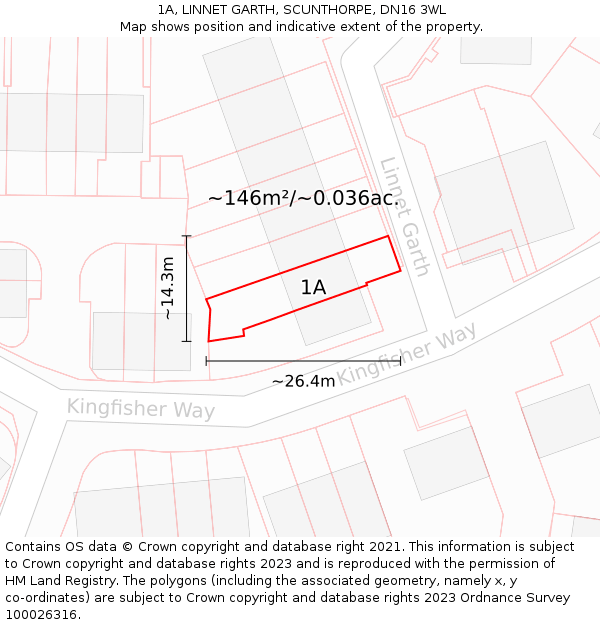 1A, LINNET GARTH, SCUNTHORPE, DN16 3WL: Plot and title map